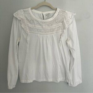 J. Crew White Ruffled Bib Collar Blouse